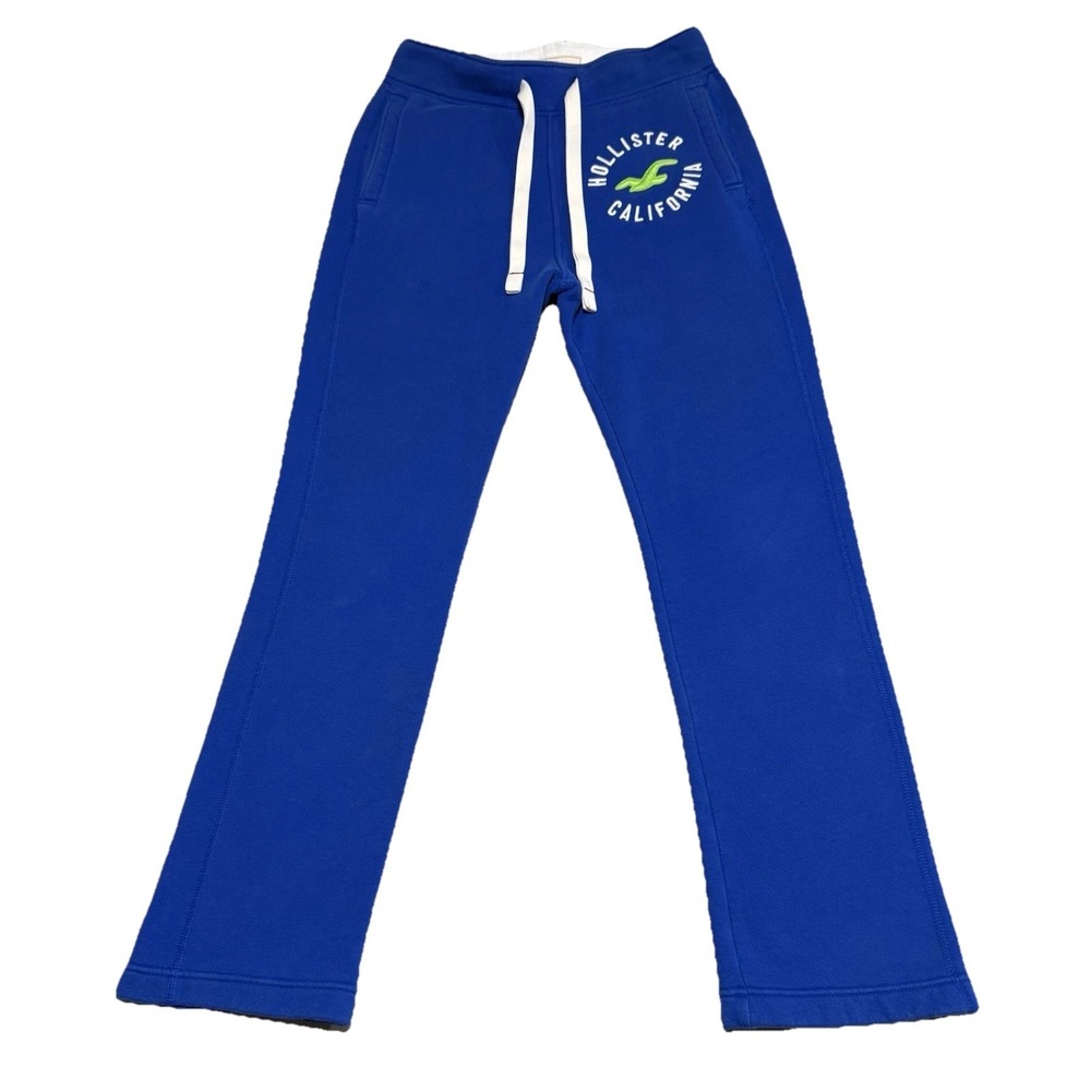 Hollister Y2K Fleece Sweatpants‎ Mens XS Blue Logo Spellout Athleisure Preppy